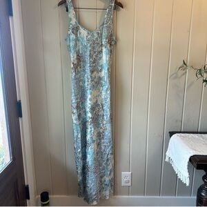 NWOT Free People Blue & Brown Floral Maxi Slip Dress, Low back & slit, Size M